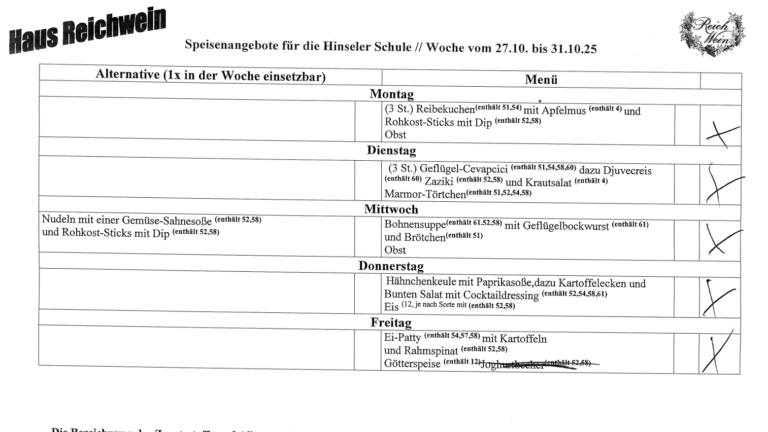 Mittagessen 27.10.2025 bis 31.10.2025