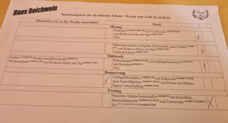 Mittagessen vom 22.06 bis 26.06.2026