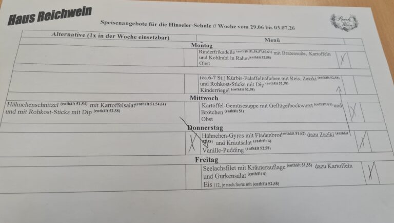Mittagessen vom 29.6.bis 03.07.2026