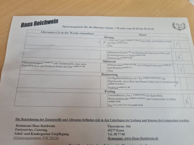 Mittagessen vom 05.10 bis 09.10.2026